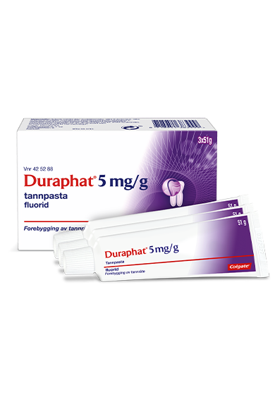 Eske med tre Duraphat-tannkremer à 5 mg/g