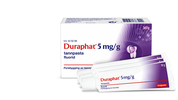 Eske med tre Duraphat-tannkremer à 5 mg/g